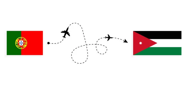 Flyg Och Resa Från Portugal Till Jordanien Med Passagerarflygplan Resekoncept — Stock vektor