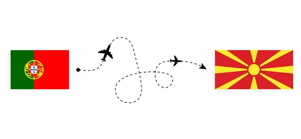 旅客機でポルトガルからマケドニアへのフライトと旅行 Travel Concept — ストックベクタ