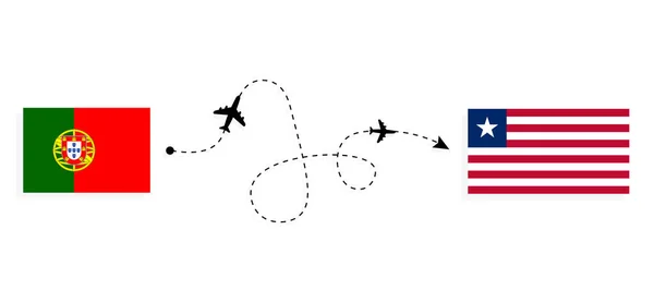 Flight Travel Portugal Liberia Passenger Airplane Travel Concept — Stock Vector