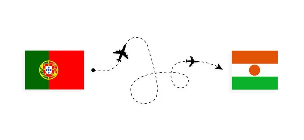 Voo Viagem Portugal Para Níger Por Avião Passageiros Conceito Viagem — Vetor de Stock