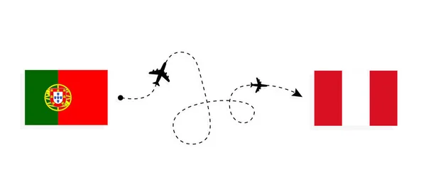 Flug Und Reise Von Portugal Nach Peru Mit Dem Passagierflugzeug — Stockvektor