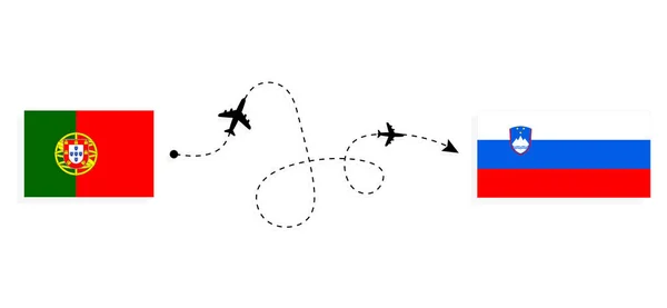 Flight Travel Portugal Slovenia Passenger Airplane Travel Concept — ストックベクタ