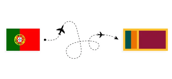 ポルトガルからスリランカへの旅客機でのフライトと旅行旅行のコンセプト — ストックベクタ