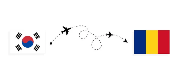 Voo Viagem Coreia Sul Para Romênia Por Avião Passageiros Conceito —  Vetores de Stock