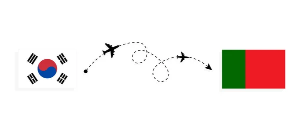 Flight Travel South Korea Portugal Passenger Airplane Travel Concept — Vector de stock