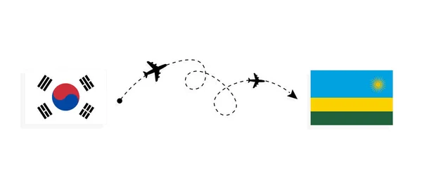 Let Cestování Jižní Koreje Rwandy Osobním Letadlem Cestovní Koncept — Stockový vektor