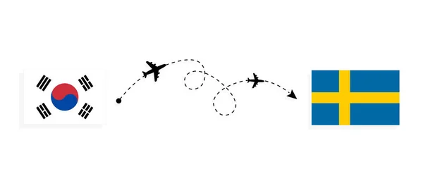 Flight Travel South Korea Sweden Passenger Airplane Travel Concept — Image vectorielle
