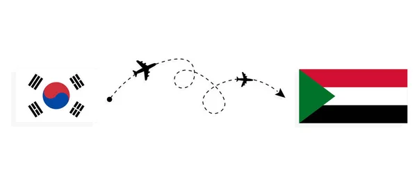 Let Cestování Jižní Koreje Súdánu Osobním Letadlem Cestovní Koncept — Stockový vektor
