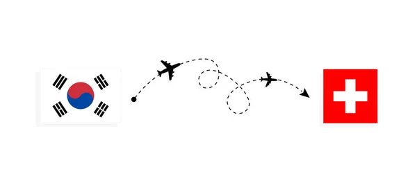 Flight Travel South Korea Switzerland Passenger Airplane Travel Concept — Image vectorielle