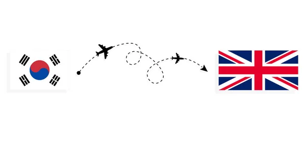 Flight Travel South Korea United Kingdom Great Britain Passenger Airplane — стоковий вектор