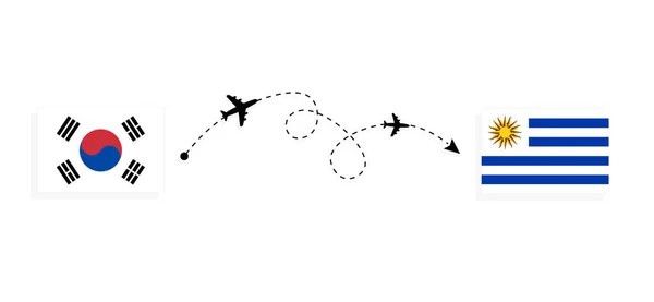 Flight Travel South Korea Uruguay Passenger Airplane Travel Concept — Image vectorielle