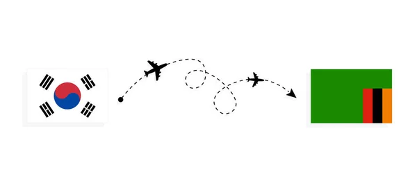 Flight Travel South Korea Zambia Passenger Airplane Travel Concept — Image vectorielle