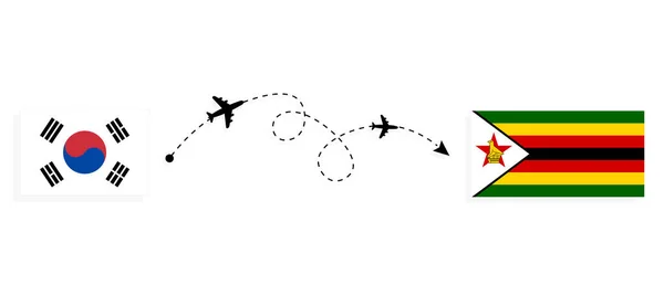 Flight Travel South Korea Zimbabwe Passenger Airplane Travel Concept — Stock Vector