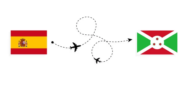 Flight Travel Spain Burundi Passenger Airplane Travel Concept — стоковий вектор