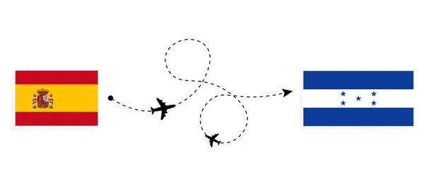 Flight Travel Spain Honduras Passenger Airplane Travel Concept — Vetor de Stock