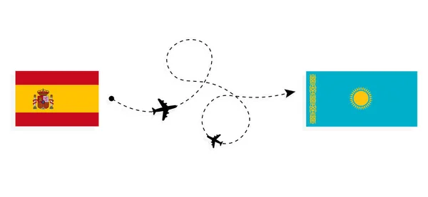 Flight Travel Spain Kazakhstan Passenger Airplane Travel Concept — Stock vektor