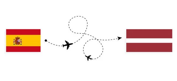 Vol Voyage Espagne Lettonie Par Avion Passagers Concept Voyage — Image vectorielle