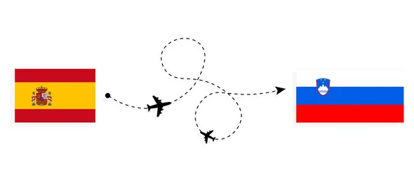 Flight Travel Spain Slovenia Passenger Airplane Travel Concept — стоковий вектор