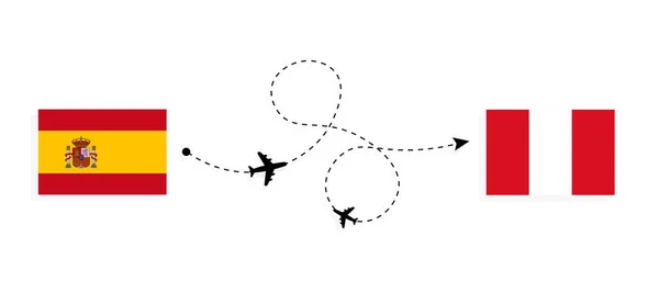 Flight Travel Spain Peru Passenger Airplane Travel Concept — Stock vektor
