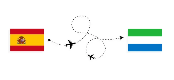 旅客機でスペインからシエラレオネへのフライトと旅行旅行のコンセプト — ストックベクタ
