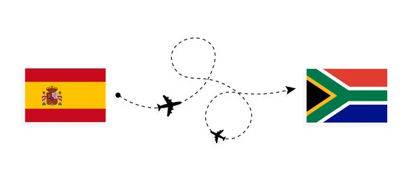 Vuelo Viaje España Sudáfrica Avión Pasajeros Concepto Viaje — Vector de stock