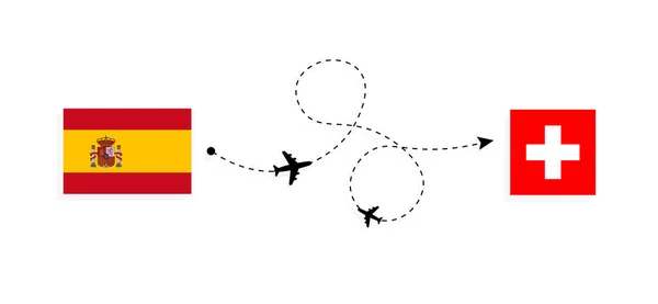 Let Cestování Španělska Švýcarska Osobním Letadlem Cestovní Koncept — Stockový vektor