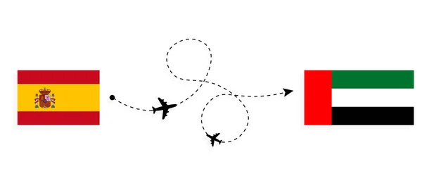 Flight Travel Spain United Arab Emirates Passenger Airplane Travel Concept — Image vectorielle