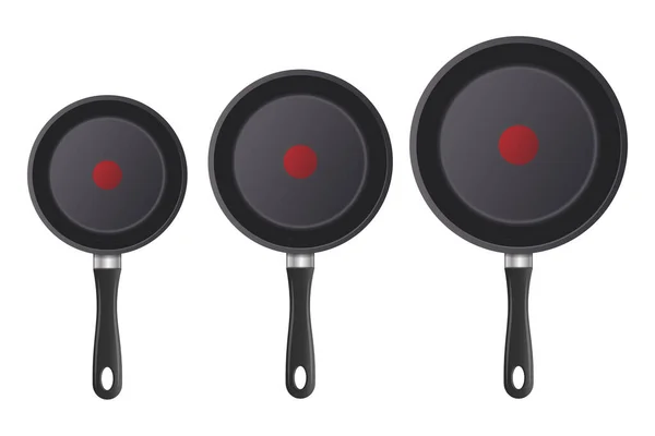 Three Frying Pan Different Sizes Top View — Stock Vector