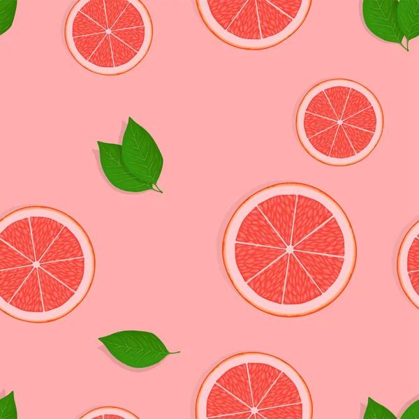 Patrón Inconsútil Rodajas Cítricos Pomelo Aisladas Sobre Fondo Rosa — Archivo Imágenes Vectoriales