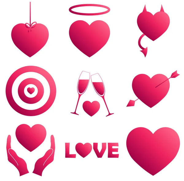 Σύνολο Εικονίδια Καρδιά Κλίση Ροζ Χρώμα Για Την Ημέρα Του — Διανυσματικό Αρχείο