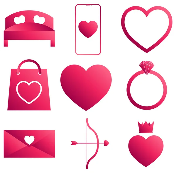 Set Heart Icons Gradient Pink Color Valentines Day — Stock Vector