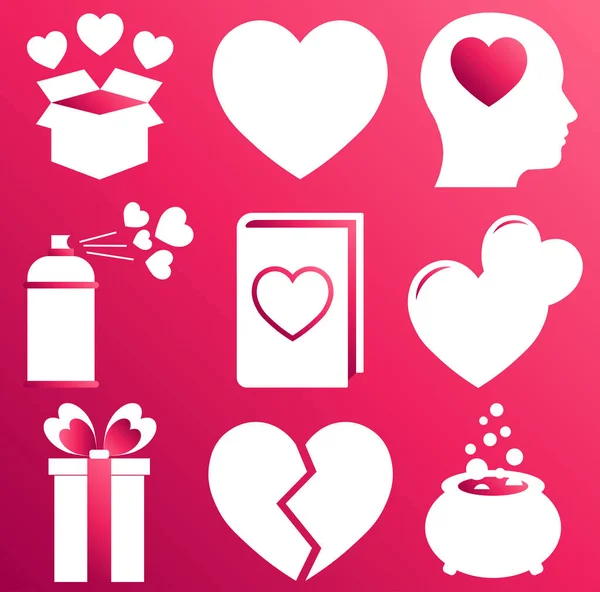 Set Heart Icons Gradient Pink Color Background Valentines Day — Stock Vector