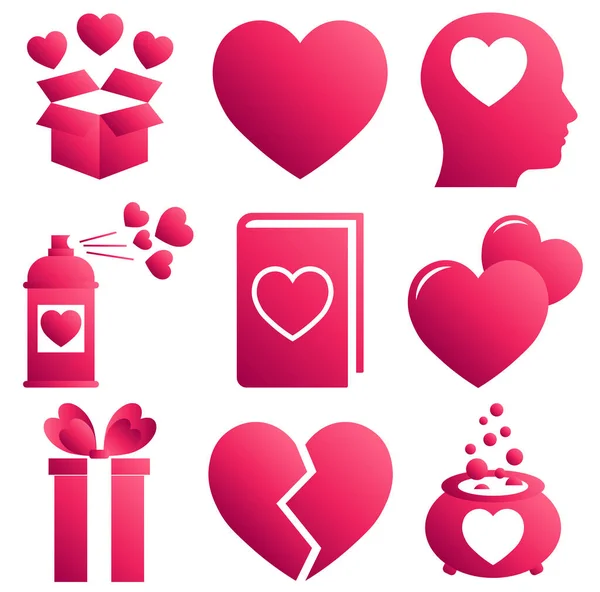 Set Heart Icons Gradient Pink Color Valentines Day — Stock Vector