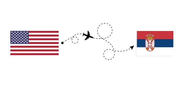 Vol Voyage Des États Unis Serbie Par Avion Passagers Concept — Image vectorielle