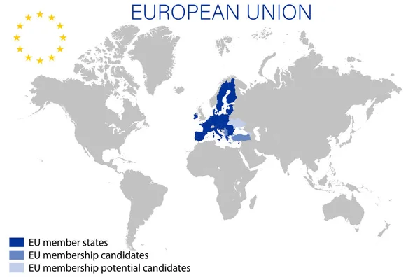 União Europeia Sobre Mapa Político Mundo 2022 — Vetor de Stock