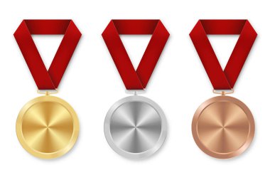 Kırmızı kurdeleli altın gümüş ve bronz madalya