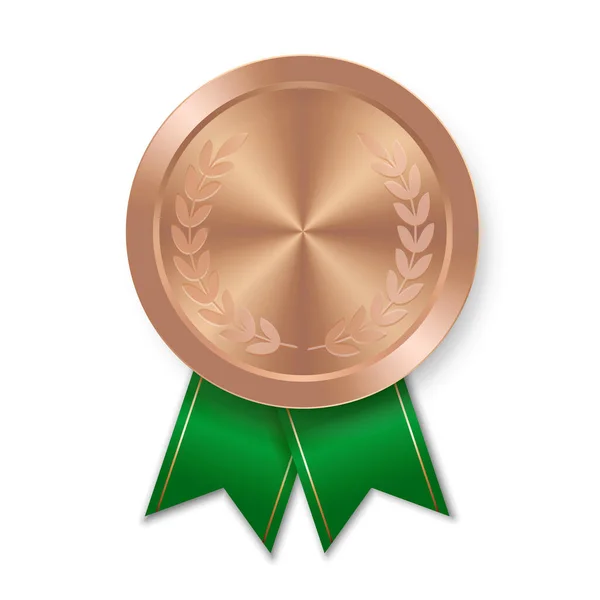 Bronzová Medaile Pro Vítěze Zelenou Stuhou — Stockový vektor