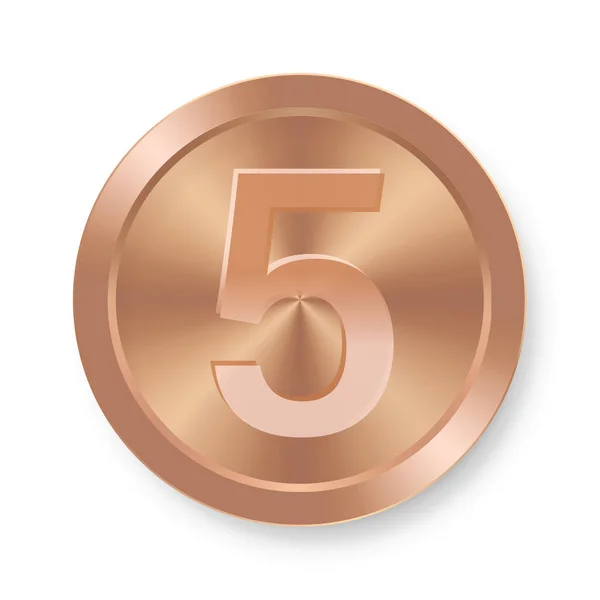Χάλκινο Νόμισμα Αριθμό Πέντε Concept Internet Icon — Διανυσματικό Αρχείο
