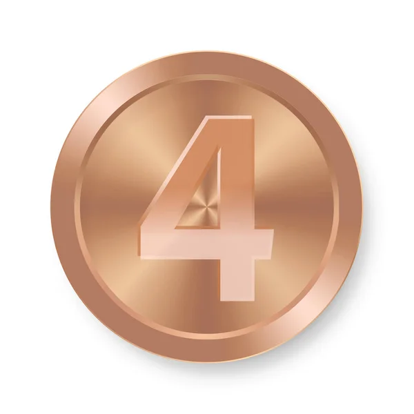 Bronze Coin Number Four Concept Internet Icon — Stock Vector
