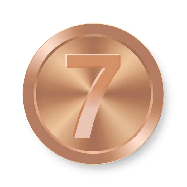 Brązowa Moneta Ikoną Internetową Numer Siedem — Wektor stockowy