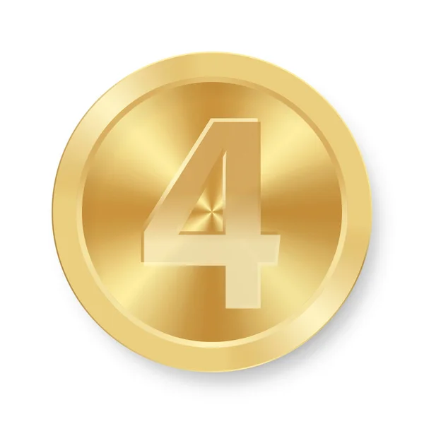 Gold Coin Number Four Concept Internet Icon — Stock Vector
