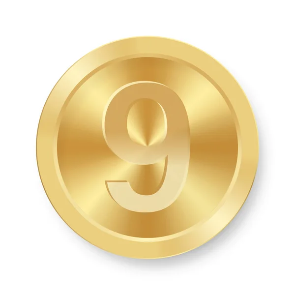 Золотая Монета Номером Девять — стоковый вектор