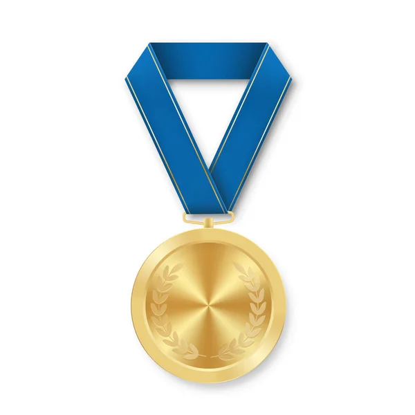 Zlatá Medaile Sport Pro Vítěze Modrou Stuhou — Stockový vektor