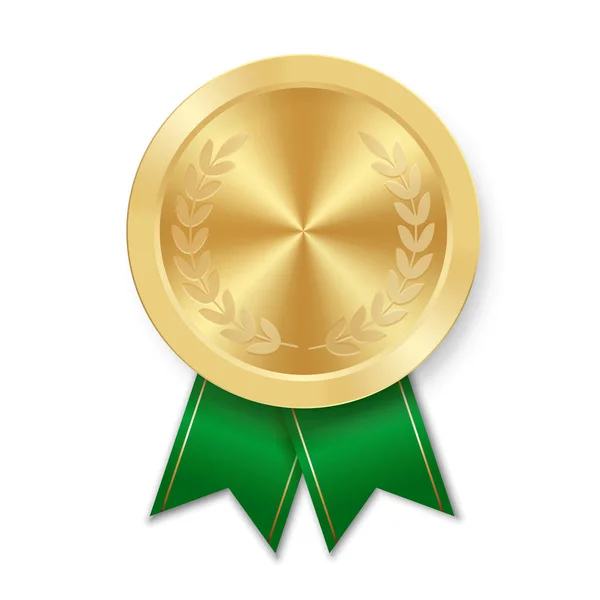 Золота Спортивна Медаль Переможців Зеленою Стрічкою — стоковий вектор