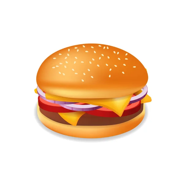 Realistic Hamburger Cheeseburger Meat Cheese Fast Food Meal — Stock Vector