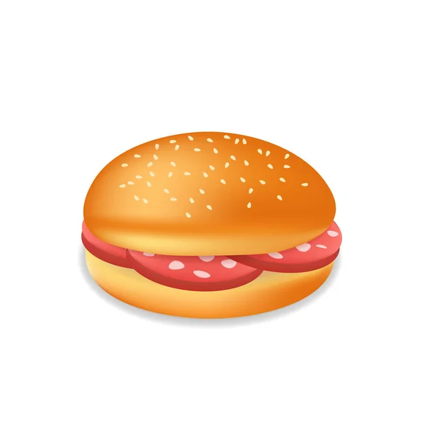 Realisztikus Hamburger Vagy Szendvics Kolbásszal Gyorsétkezés — Stock Vector