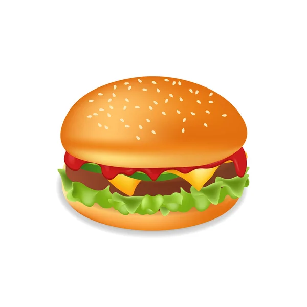 Realisztikus Hamburger Vagy Sajtburger Hússal Sajttal Gyorsétterem — Stock Vector