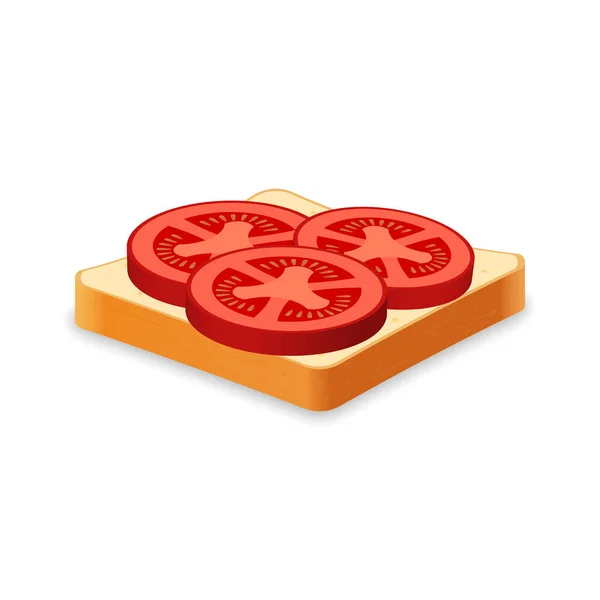 Sandwich Dari Roti Segar Dengan Irisan Tomat Ilustrasi Makanan Cepat - Stok Vektor
