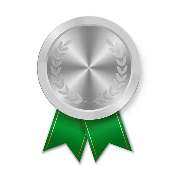 Silver Award Sport Medal Winners Green Ribbon — Stock Vector
