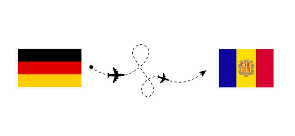 Vlucht Reizen Van Duitsland Naar Andorra Passagiersvliegtuig Reisconcept — Stockvector